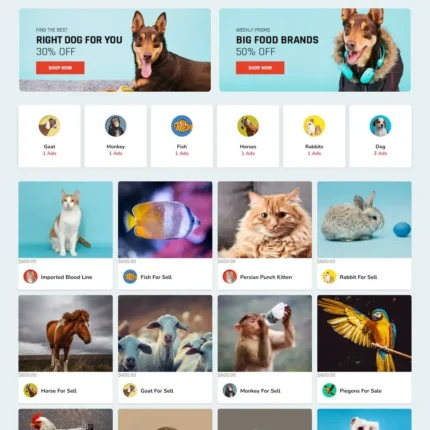 Pets Marketplace Website Design with Free Web Hosting