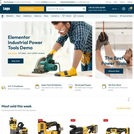 Industrial Power Tools Website Design with Free Web Hosting