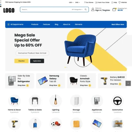 Mega Store Website Design with Free VPS Web Hosting